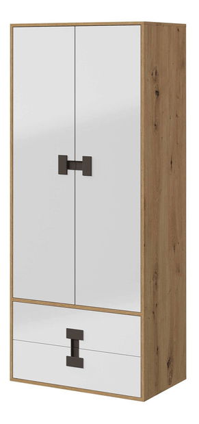 Šatní skříň Marcel TE1 (dub artisan + bílý lesk)