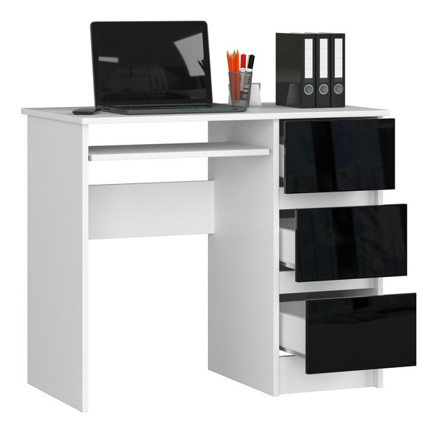 PC stolek Benicio (bílá + černý lesk) (P)