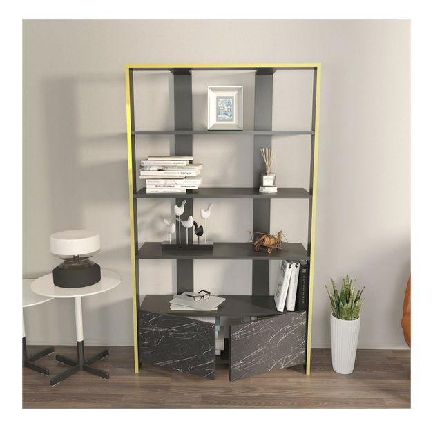 Regál Eleanoretta (mramor černý + černá + zlatá)