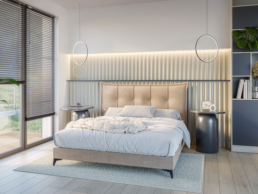 Jednolůžková boxspring postel 120 cm Foxtrot (světlobéžová) (s matrací a úl. prostorem)