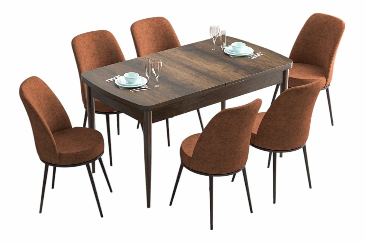 Jídelní set Hana (mramor černý + cihlová) (pro 6 osob)