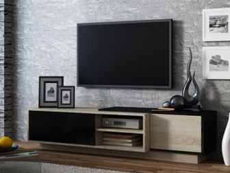 TV stolek Sitar (přírodní dřevo + černá) *výprodej
