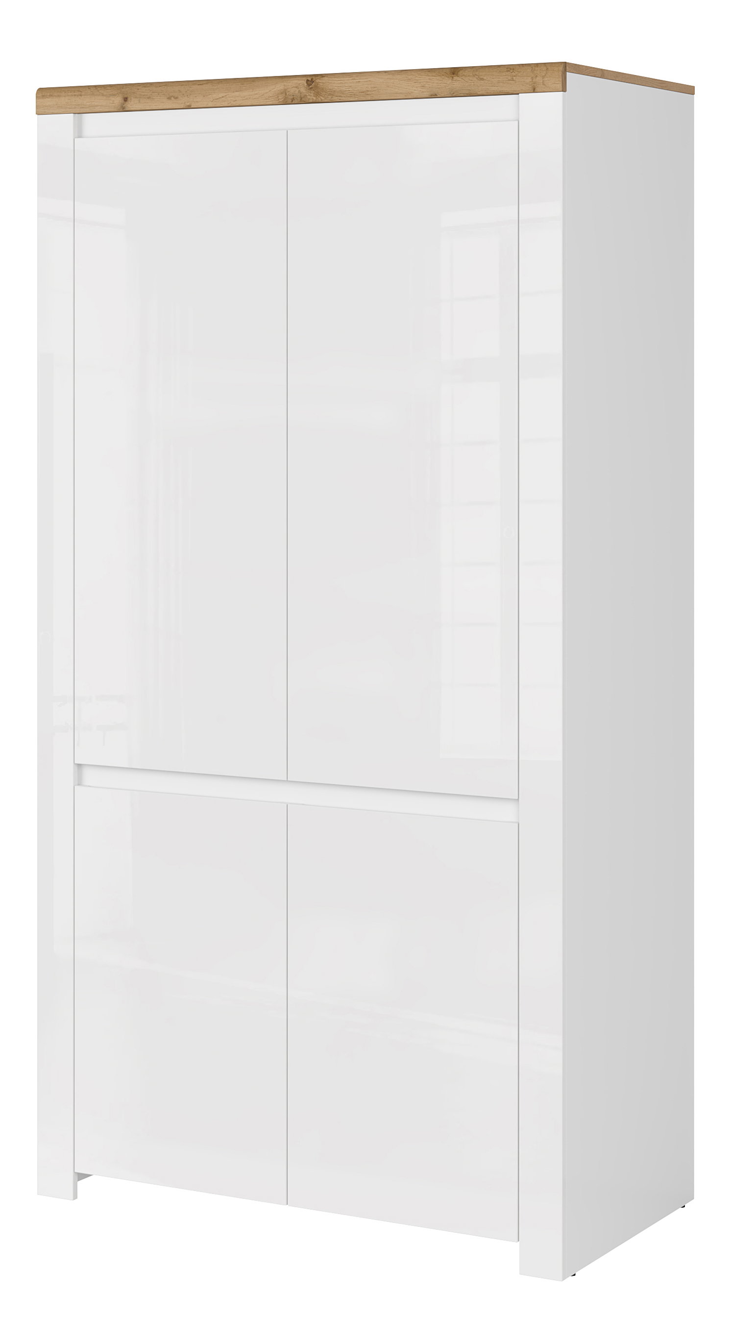 Šatní skříň Vina (bílá lesklá + dub wotan)