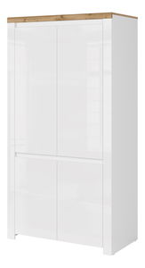 Šatní skříň Vina (bílá lesklá + dub wotan)