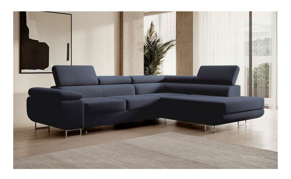 Rohová sedací souprava Stiletto (P) (modrá + stříbrná)