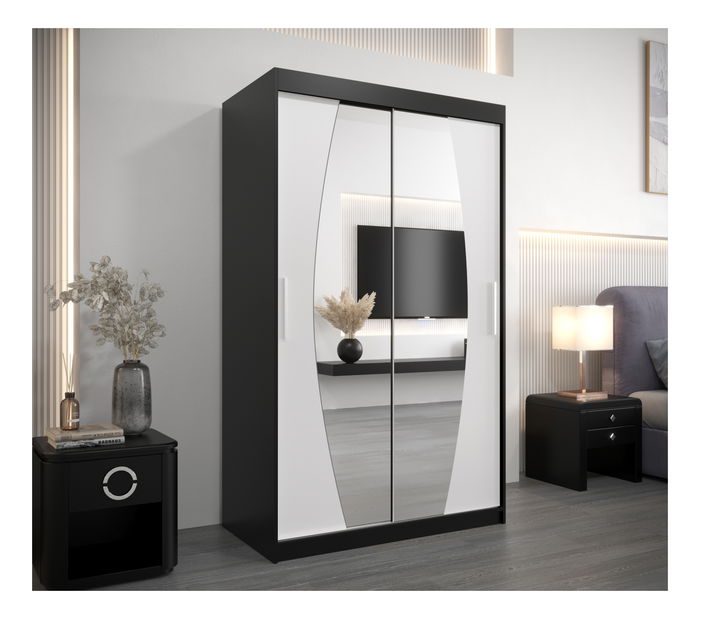 Šatní skříň 120 cm Eclipse (černá matná + bílá matná)