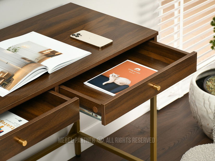 PC stolek Kaplan (ořech + zlatá)