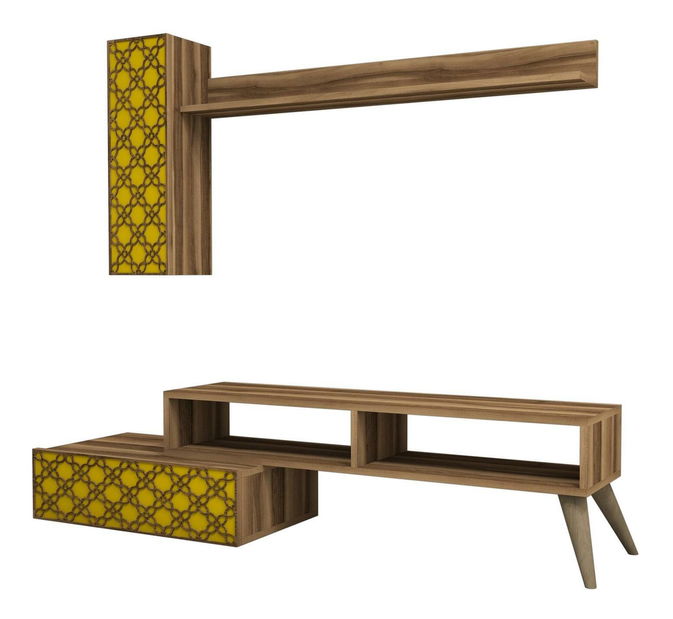 Obývací stěna Komite (ořech + žlutá)