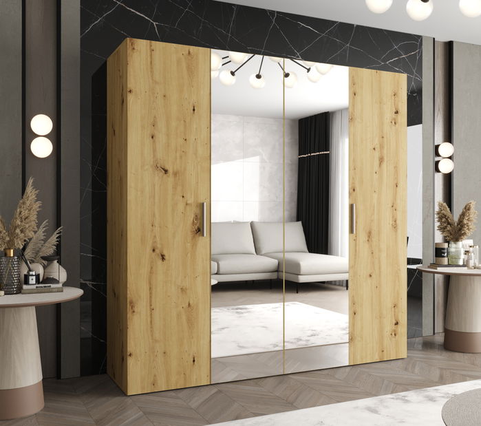 Šatní skříň 200 cm Borry 2 (dub artisan + stříbrná)