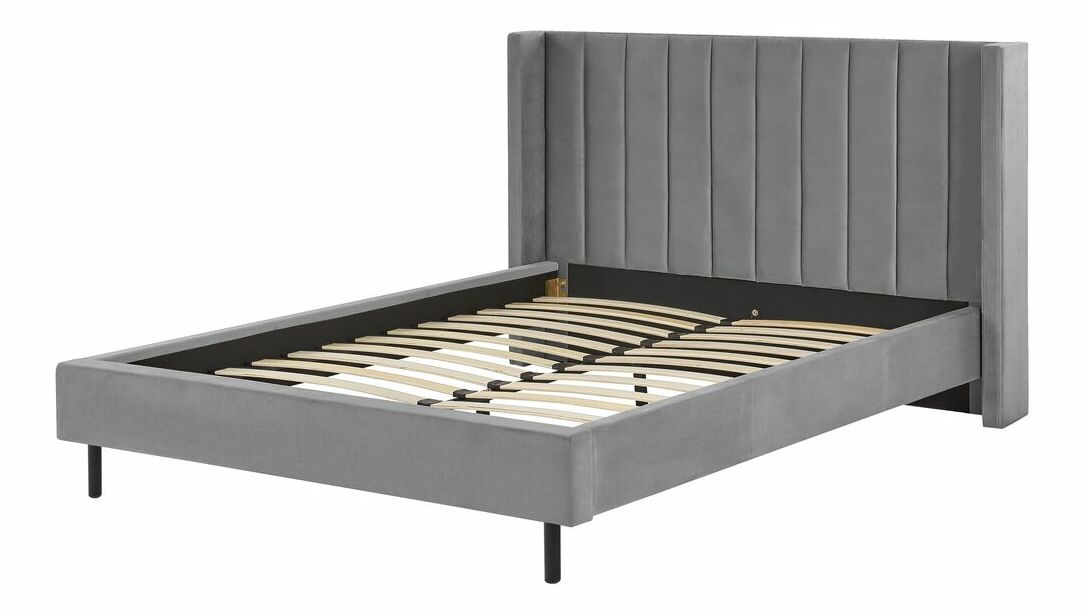Manželská postel 160 cm VINNETTE (textil) (šedá) (s roštem)