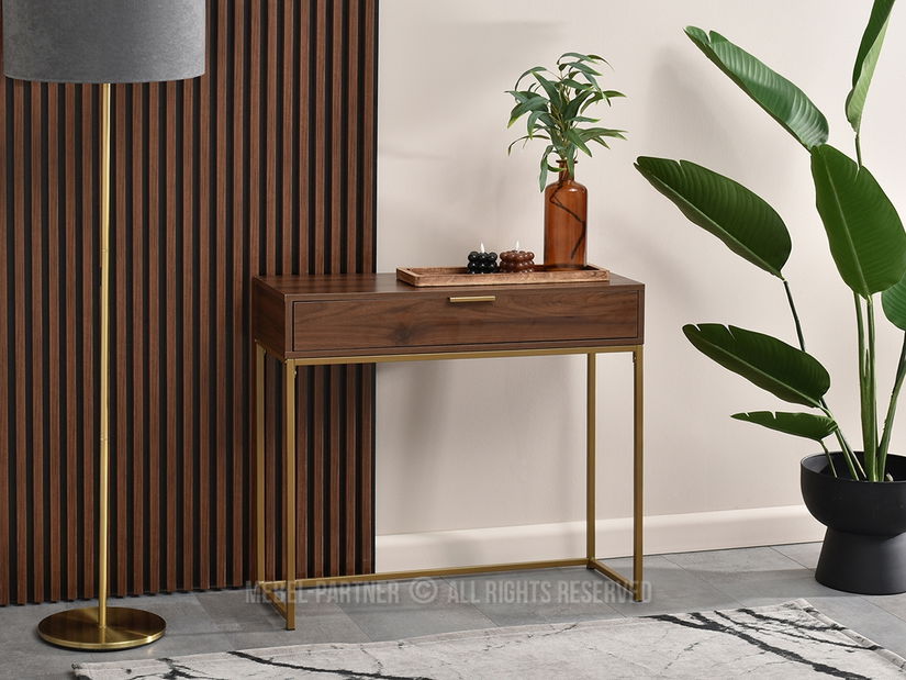 Konzolový stolek Norma M (ořech + zlatá)