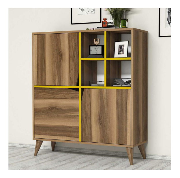 Skříňka Phoebe (ořech + žlutá)