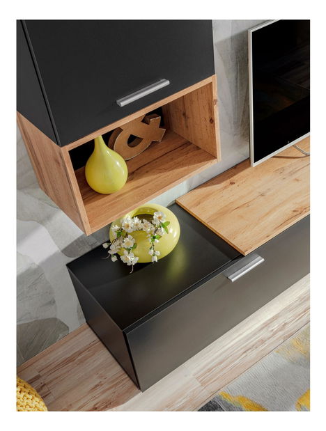 Obývací stěna Mantes ZWT2 (černá matná + dub wotan)