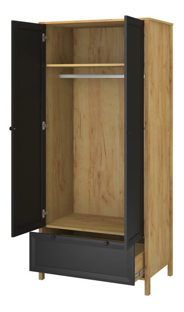 Šatní skříň Bruselas (dub craft zlatý + černá)