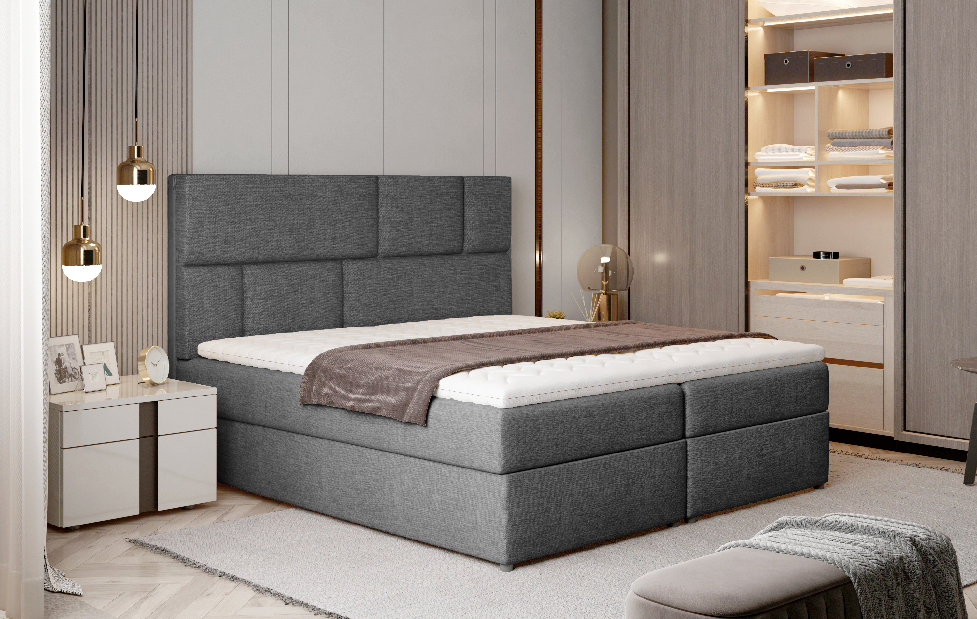 Boxspring postel 160 cm Florio (šedá) (s matracemi a úl. prostorem)