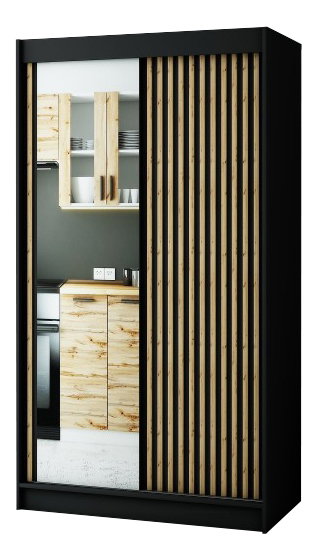 Šatní skříň 120 cm Ladonna 2 (černá matná) (se zrcadlem)