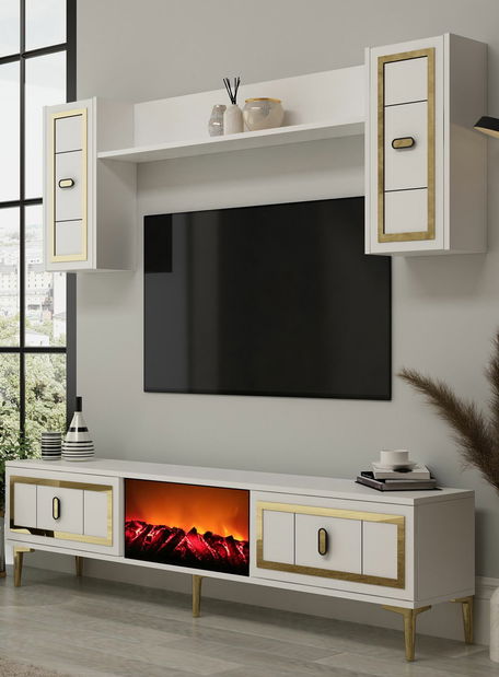 Obývací stěna s krbem Orino (šedá + černá)