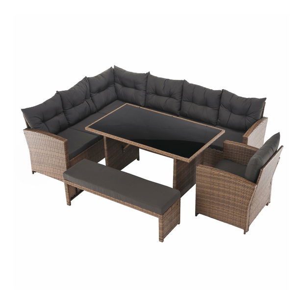 Zahradní set Senala (hnědošedá + světle hnědá) (pro 8 osob)