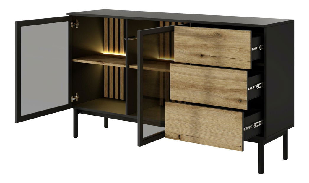 Komoda Lenge I (černá + dub coast evoke)