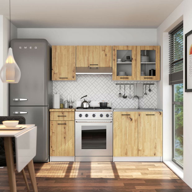 Horní kuchyňská vitrína Organo 580 (bílá + dub artisan)