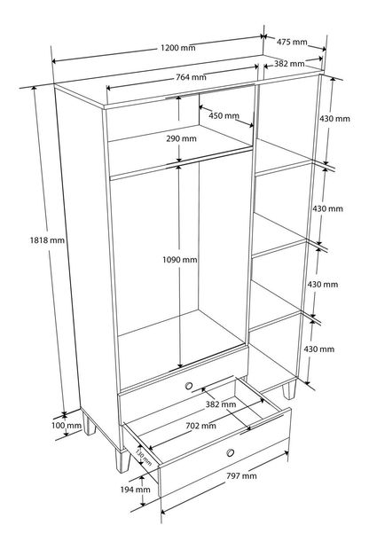 Šatní skříň Ventire (dub bílý)