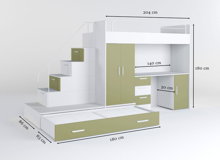 Dětská postel Ruby V (kašmír + olivová) (s rošty)