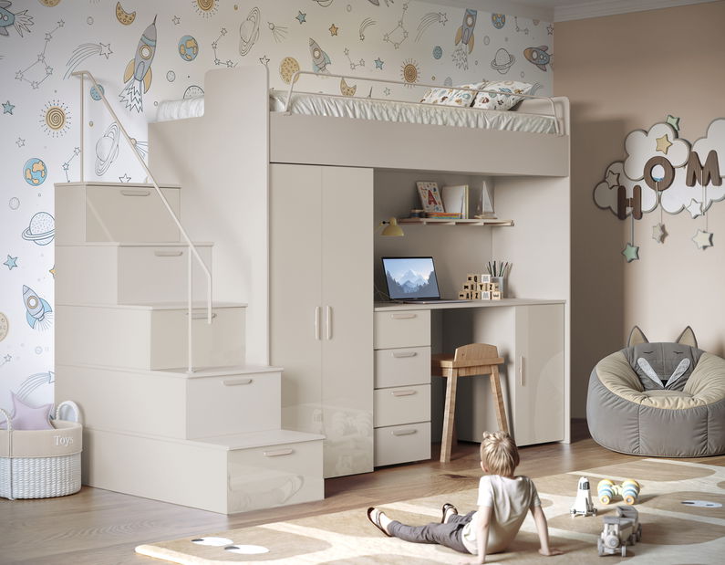 Dětská postel Ruby IV S (kašmír + lesk béžový) (s rošty)