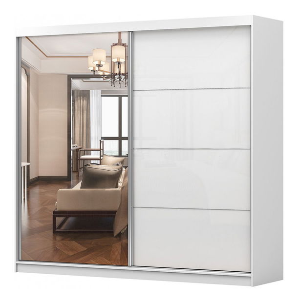 Šatní skříň Mebur 35 230 (bílá + zrcátko + lesk bílý)