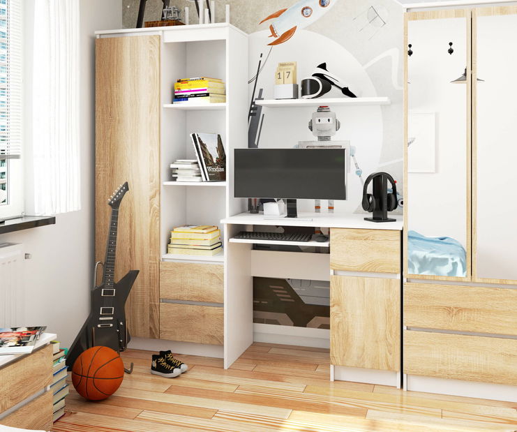 PC stolek Bhaskar (bílá + dub sonoma) (P)