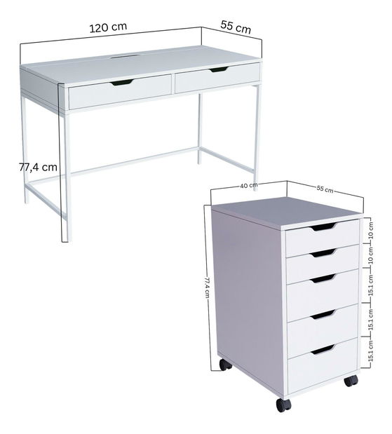 Psací stůl Durun Set (bílá)