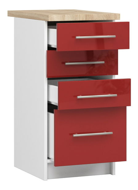 Dolní kuchyňská skříňka Ozara S40 SZ4 (bílá + červený lesk)