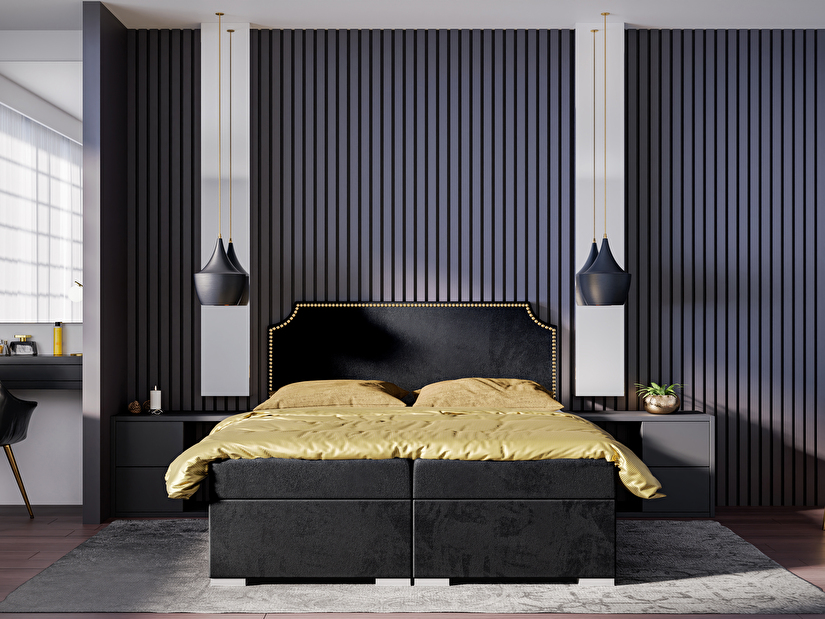 Boxspring postel 180 cm Lupin (černá) (s matrací a úl. prostorem)