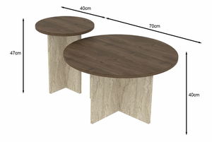 Set 2ks. konferenčních stolků Priva (ořech + travertin)