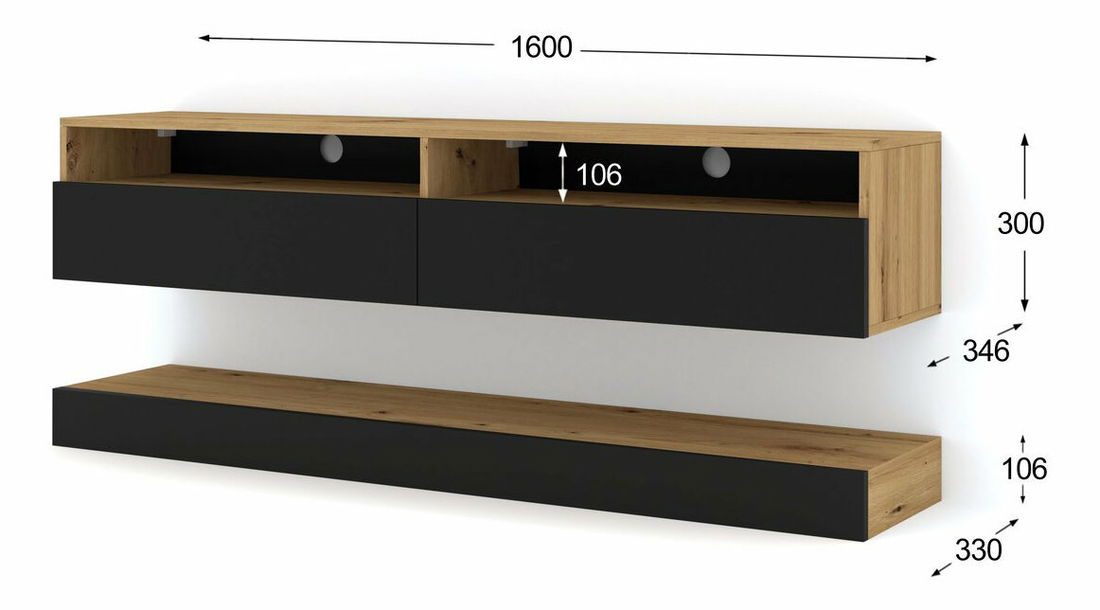 TV stolek/skříňka Dual 160 (dub artisan + černá)