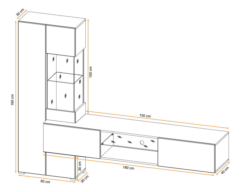 Obývací stěna Talles (antracit + dub wotan) (s LED osvětlením)