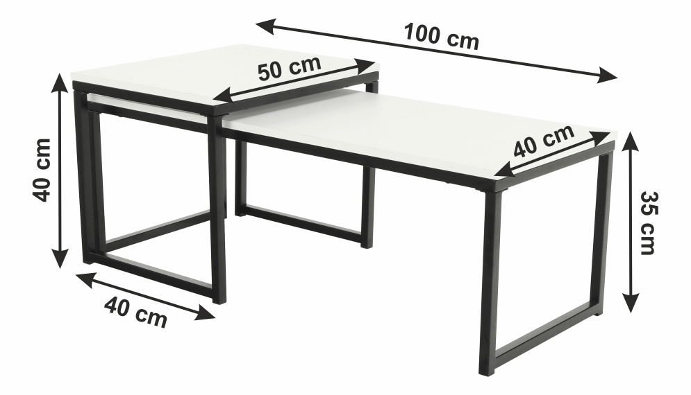 Set 2 ks konferenčních stolků Kastty typ 2 (bílá + černá)