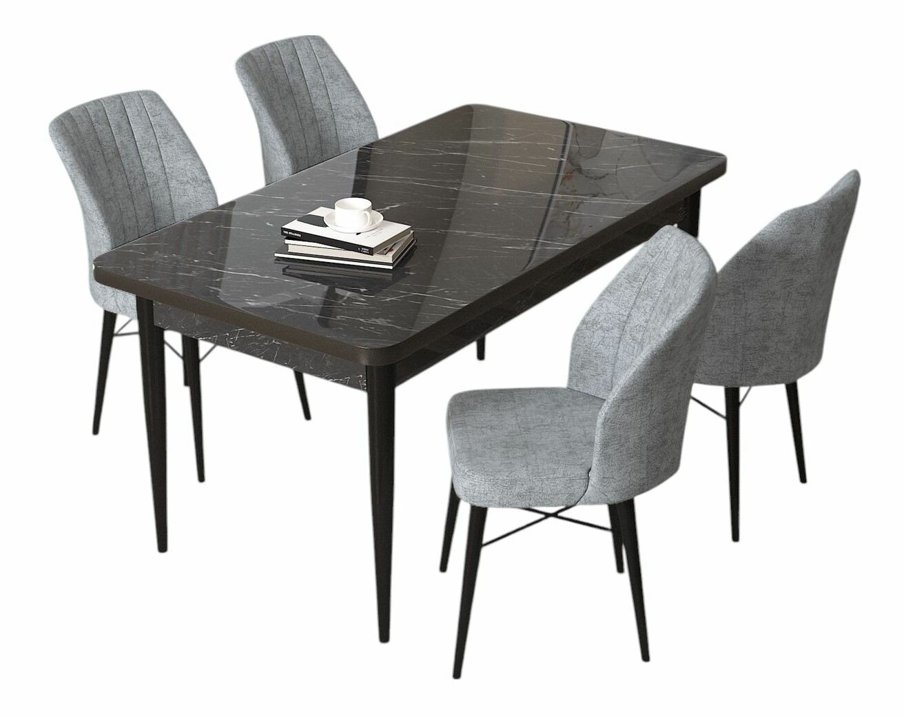 Jídelní set Arpo (mramor černý + šedá) (pro 4 osoby)