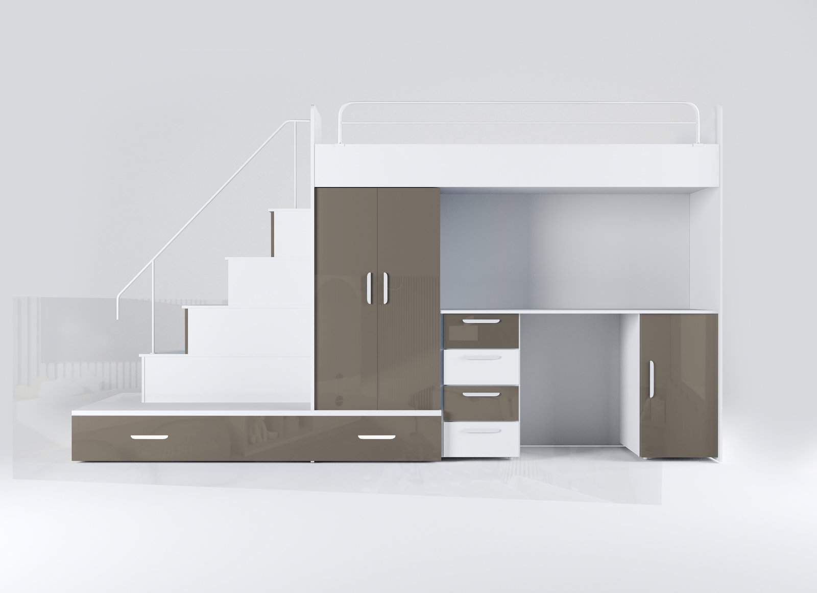 Dětská postel Ruby V (Bílá + Šedá) (s rošty)