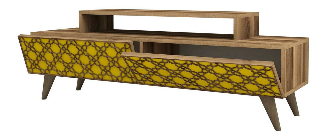 TV stolek/skříňka Clementine (ořech + žlutá)