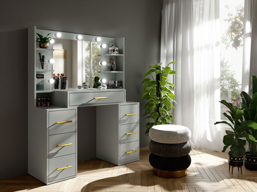 Toaletní stolek Bronetta 1 (chinchillová šedá) (se zrcadlem) (s LED osvětlením)