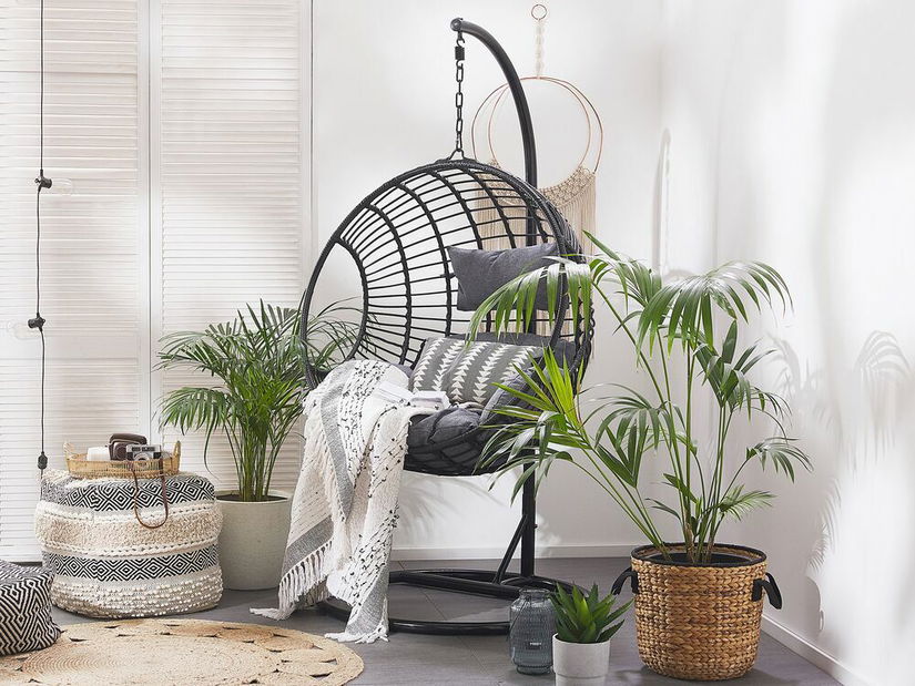 Závěsné křeslo se stojanem APIO (polyratan) (černá)