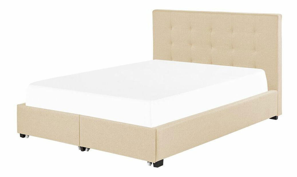 Manželská postel 140 cm Rhiannon (béžová) (s roštem a úložným prostorem)