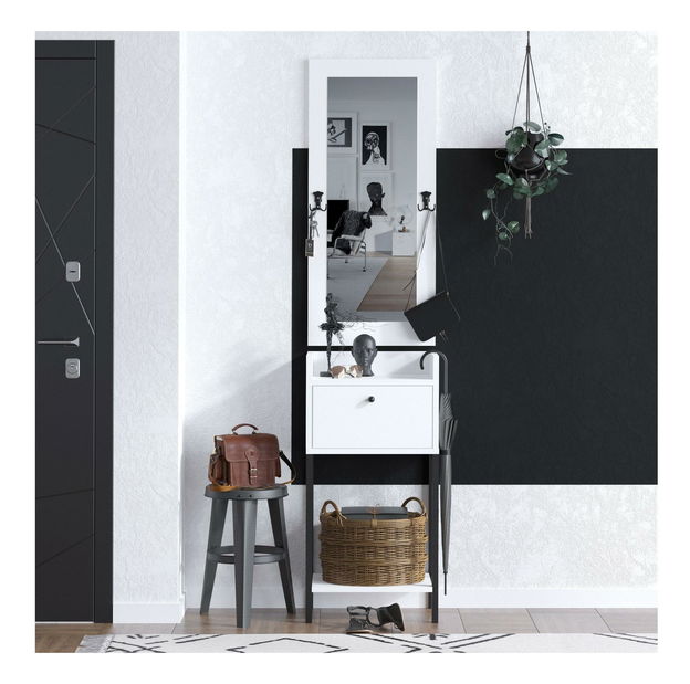 Předsíňová sestava Aliex 15 (bílá + černá) (se zrcadlem)