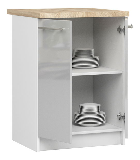 Dolní kuchyňská skříňka Ozara S60 2D (bílá + metalický lesk)