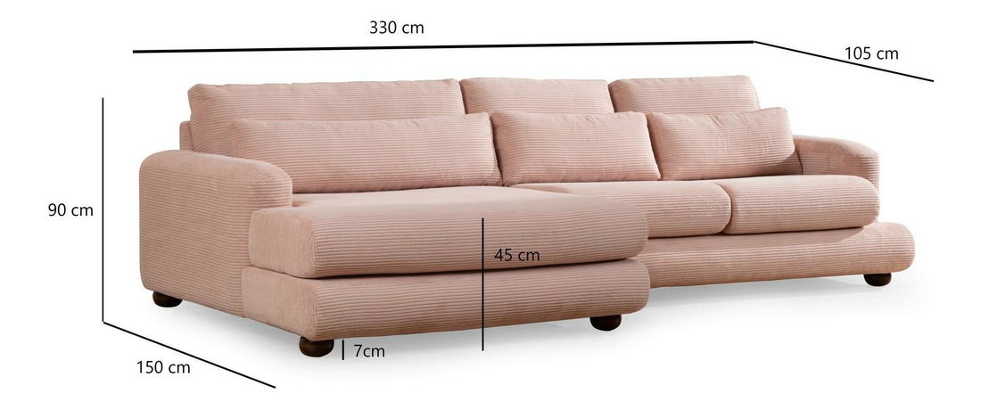 Rohová sedačka Riverolla (L) (růžová)