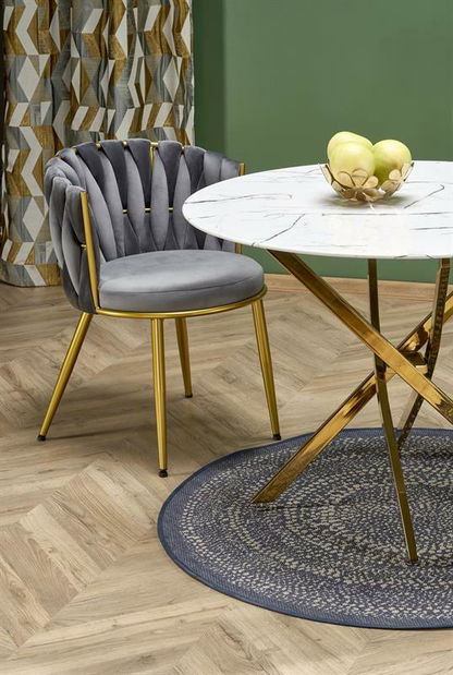 Jídelní stůl Raunds (mramor bílý + zlatá)