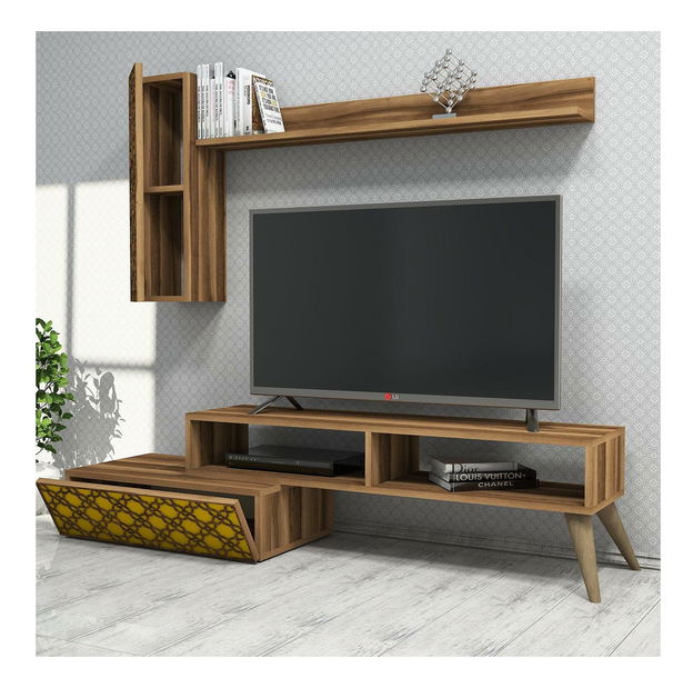 Obývací stěna Komite (ořech + žlutá)