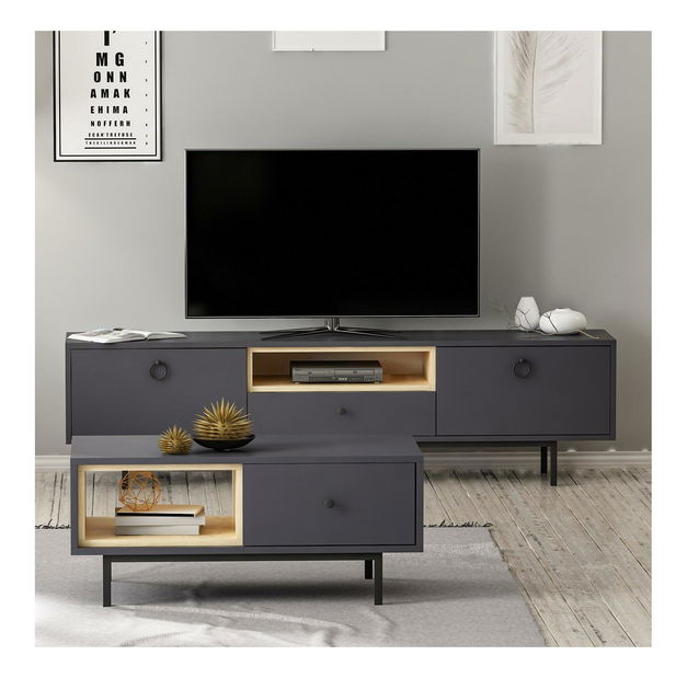 Sestava nábytku do obývacího pokoje Natty 2 (antracit + dub safírový)