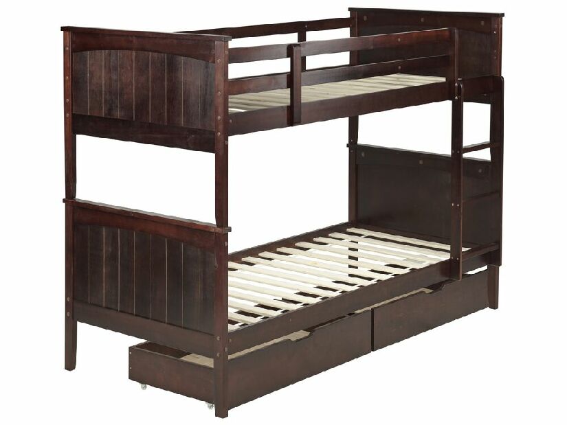 Patrová postel 90 cm Alf (tmavé dřevo) (s roštem a úložným prostorem)