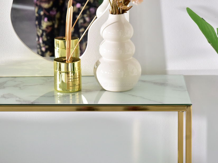 Konzolový stolek Bella Kons Bis (bílý mramor + zlatá)